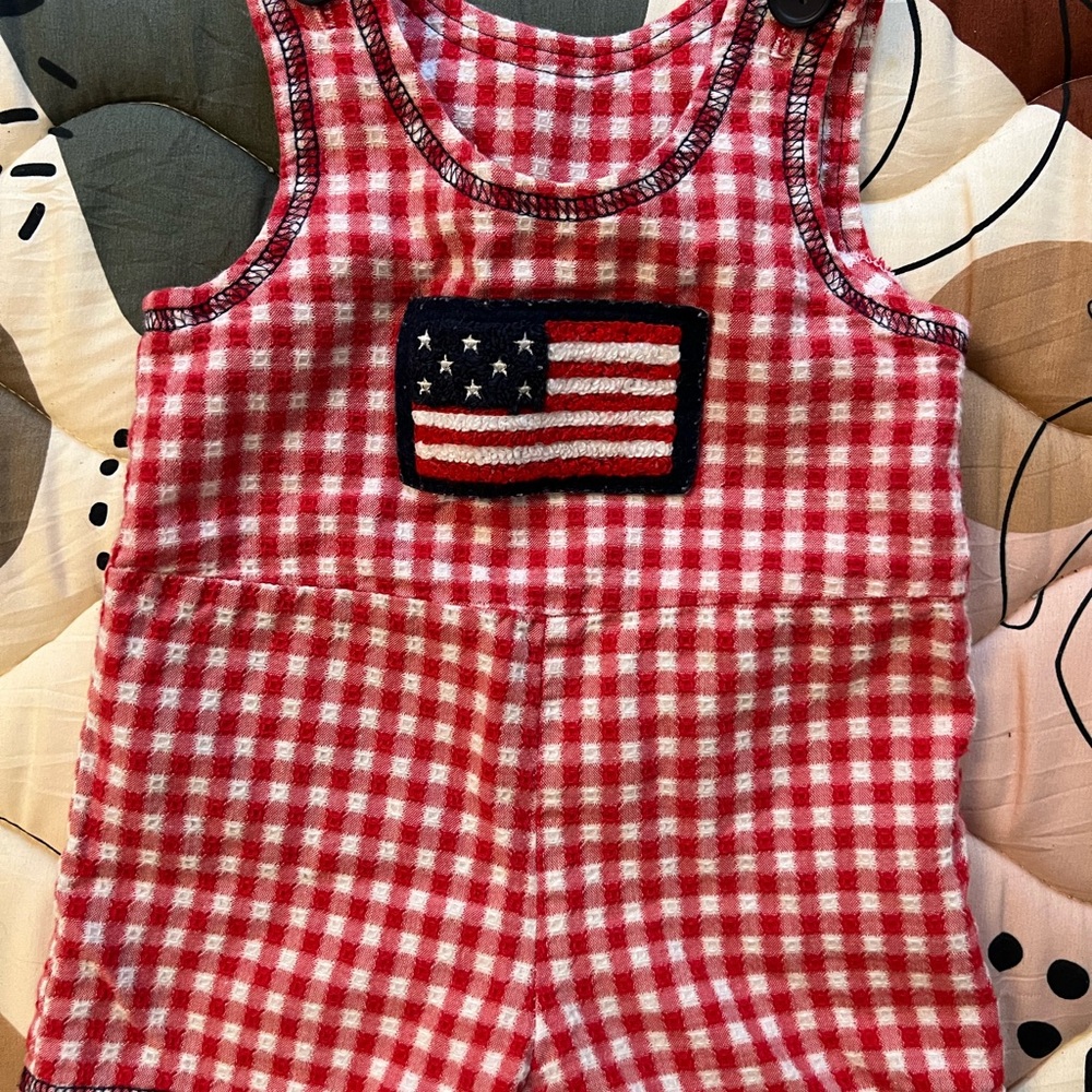 Red Gingham Baby Romper with Flag Patch